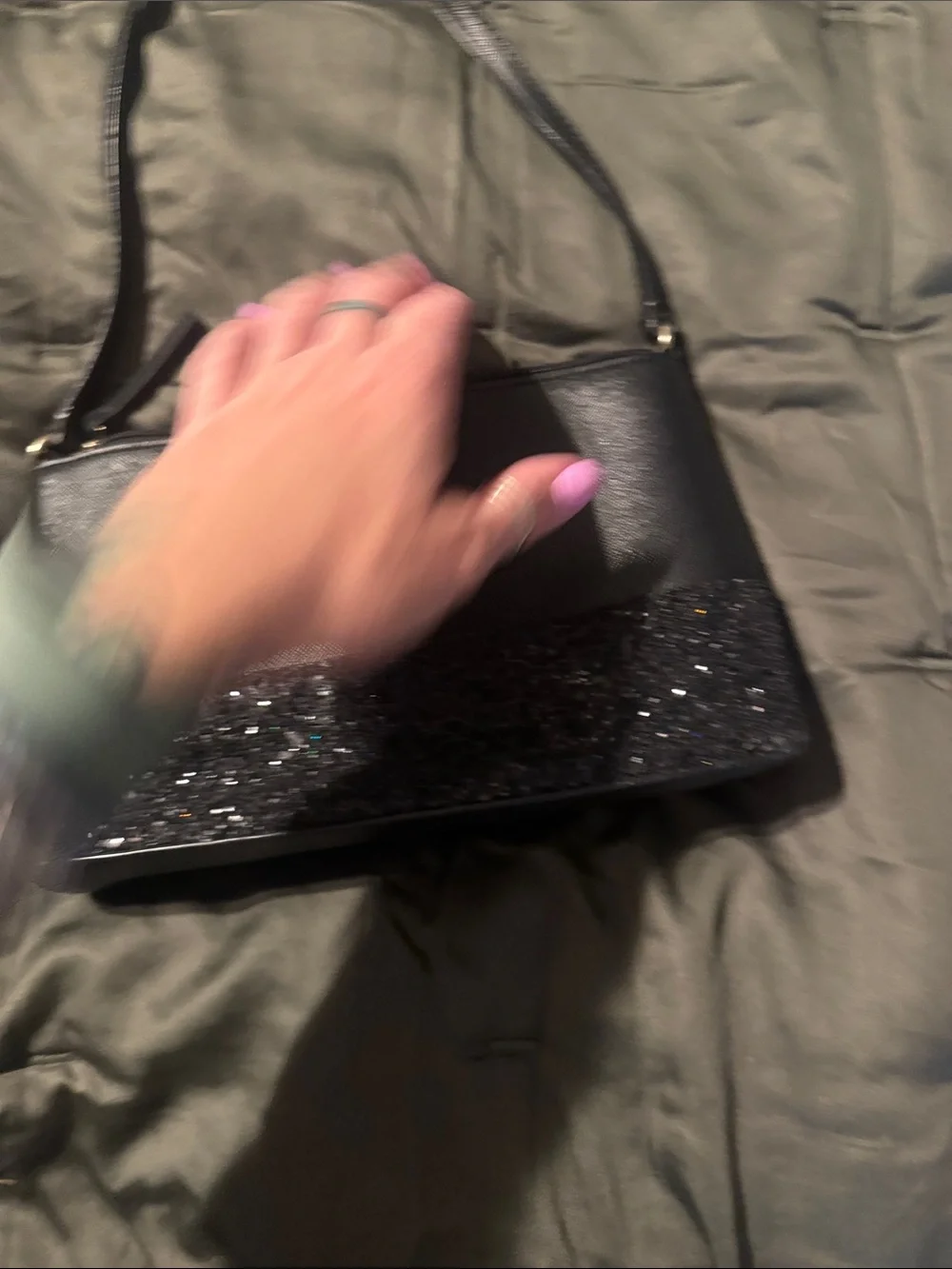 kate spade black crossbody with glitter trim